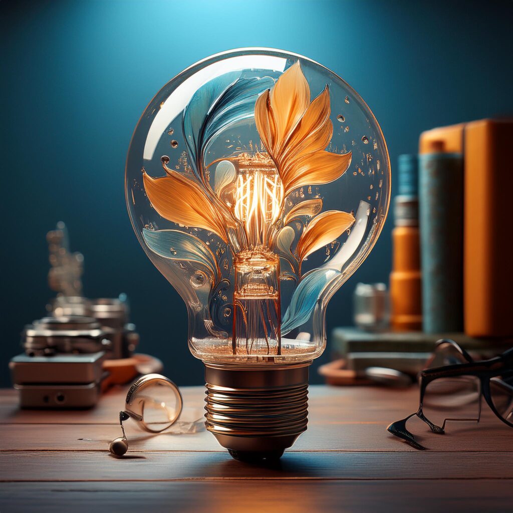 A lightbulb with a growing plant glowing inside it.